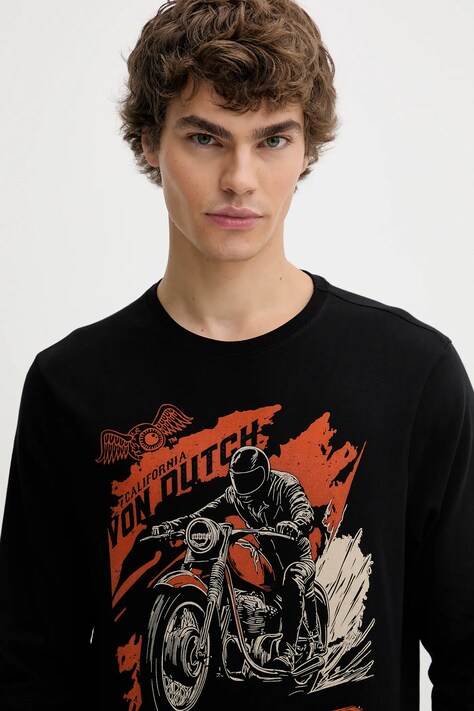 Von Dutch longsleeve bawełniany kolor czarny wzorzysty VD.1.TRL.SWIFT