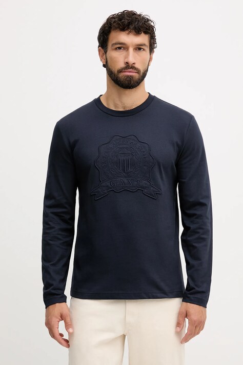 Gant longsleeve bawełniany kolor granatowy z aplikacją 2003363