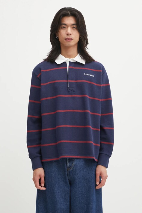 Sporty & Rich longsleeve bawełniany Serif Logo Rugby kolor granatowy wzorzysty TO09562300BL134