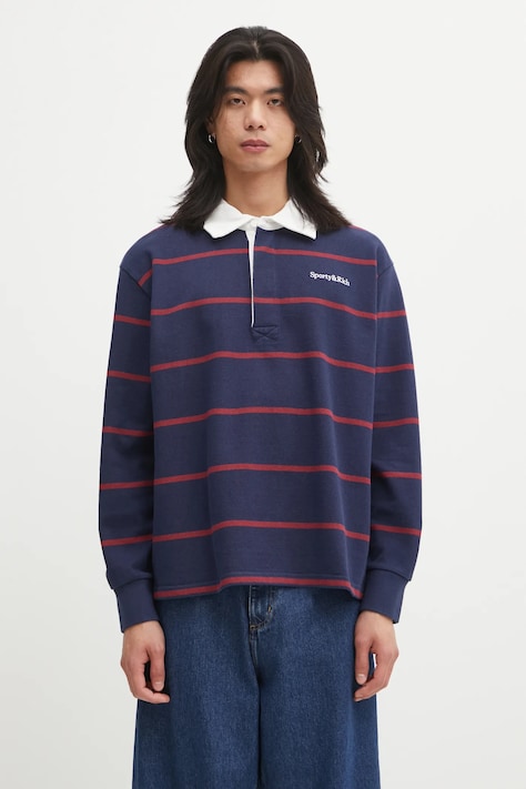 Sporty & Rich longsleeve bawełniany Serif Logo Rugby kolor granatowy wzorzysty TO09562300BL134