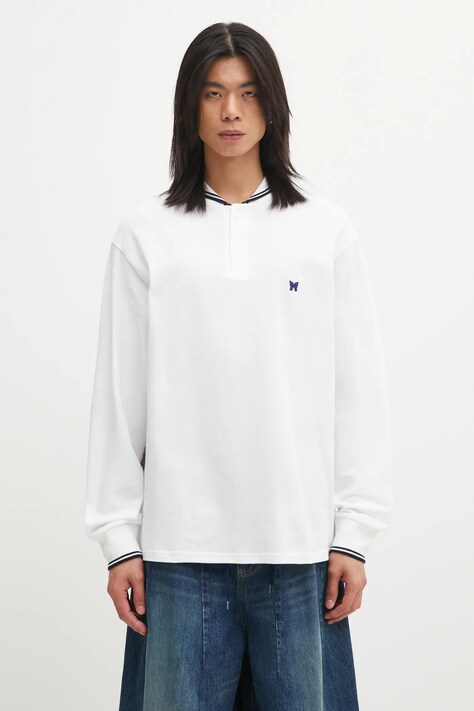 Needles longsleeve bawełniany kolor biały gładki RW347