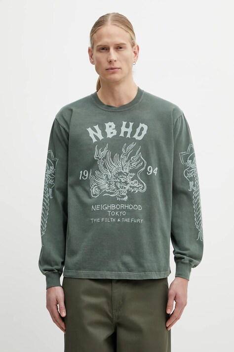 NEIGHBORHOOD longsleeve bawełniany NH . TEE LS-14 kolor zielony wzorzysty 252PCNH.LT14