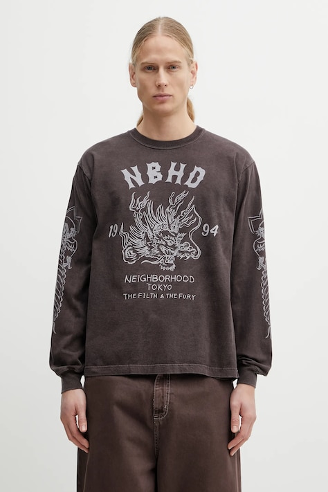 NEIGHBORHOOD longsleeve bawełniany NH . TEE LS-14 kolor brązowy wzorzysty 252PCNH.LT14
