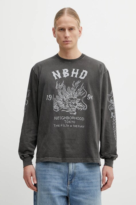 NEIGHBORHOOD longsleeve bawełniany NH . TEE LS-14 kolor szary wzorzysty 252PCNH.LT14