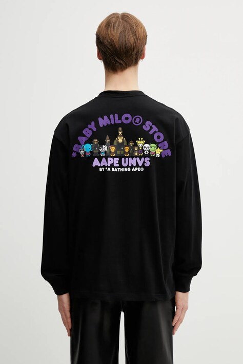 AAPE longsleeve bawełniany kolor czarny z nadrukiem AAPLTM9797XXP