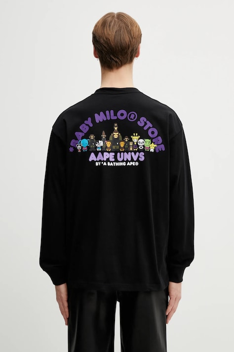 AAPE longsleeve bawełniany kolor czarny z nadrukiem AAPLTM9797XXP