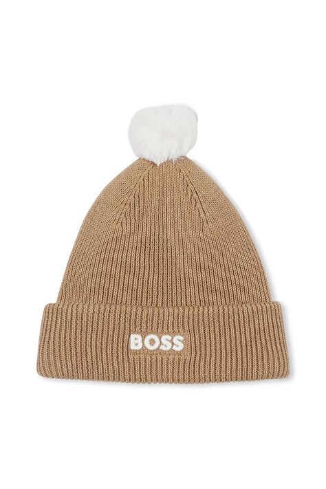 BOSS czapka bawełniana dziecięca kolor brązowy J52595