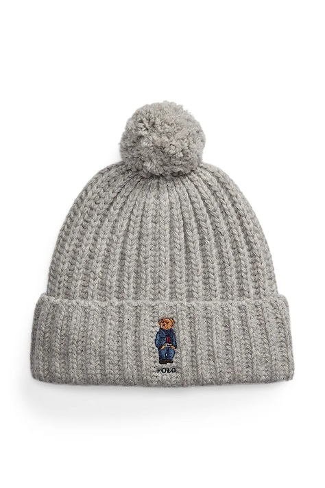 Vlnená čiapka Polo Ralph Lauren šedá farba, 455936112