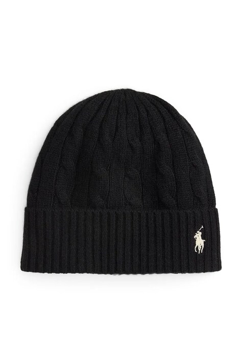 Volnena kapa Polo Ralph Lauren črna barva, 455981442