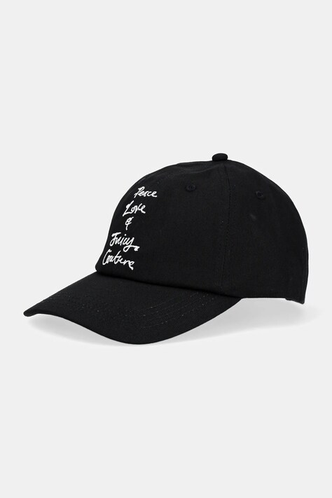 Bavlněná baseballová čepice Juicy Couture PEACE LOVE AND JUICY CAP černá barva, s aplikací, JCAWH225703