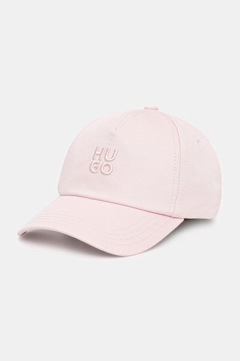 HUGO czapka z daszkiem damska bawełniana Asya różowa 50546581