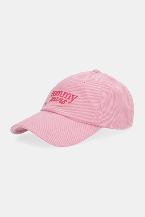 Tommy Jeans czapka z daszkiem sztruksowa kolor różowy AW0AW17908