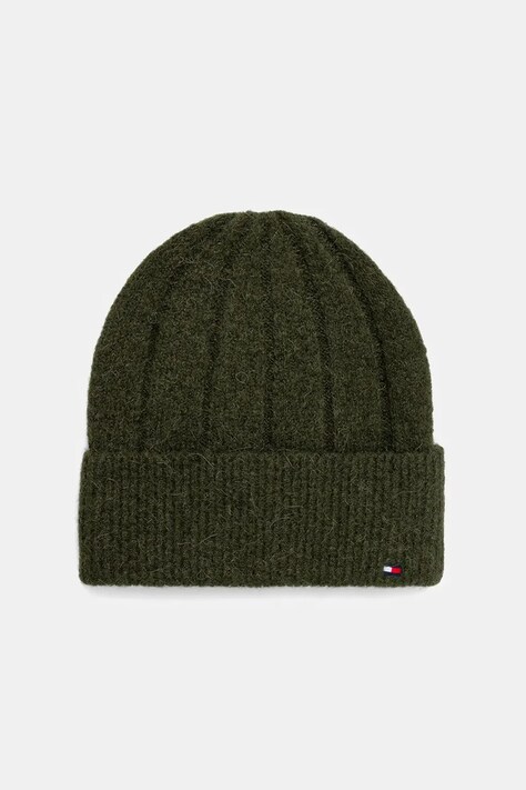Tommy Hilfiger czapka z dodatkiem wełny kolor zielony AW0AW17779