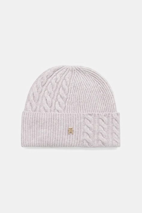 Čepice s příměsí vlny Tommy Hilfiger fialová barva, AW0AW17784