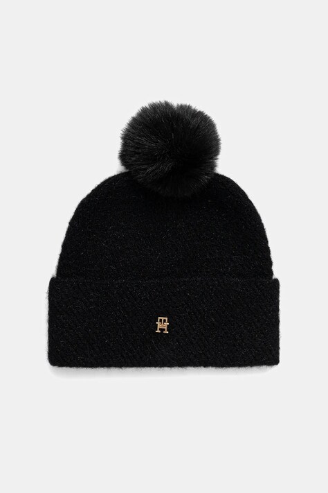Tommy Hilfiger czapka z dodatkiem wełny kolor czarny AW0AW18178
