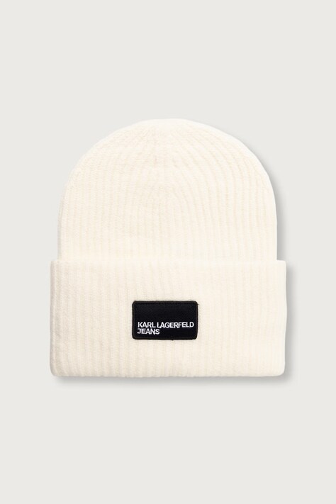 Karl Lagerfeld Jeans Czapka beanie z dodatkiem wełny beżowa A4W33079