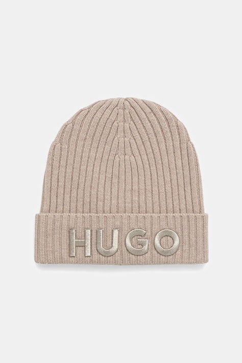 HUGO czapka wełniana kolor beżowy 50524129