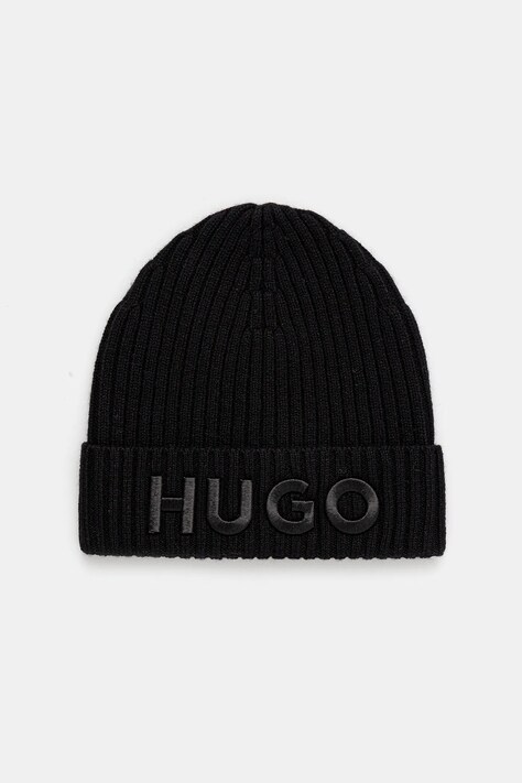 HUGO czapka wełniana kolor czarny 50524129