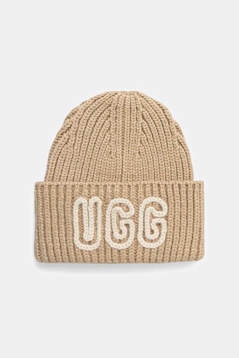UGG czapka z domieszką wełny CHUNKY kolor beżowy 102345