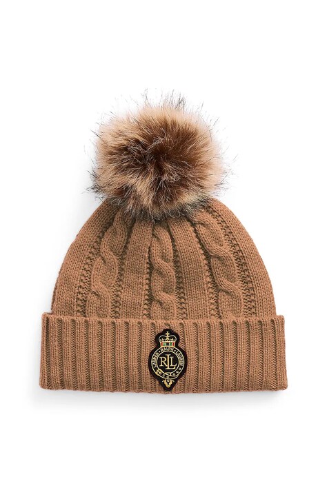 Lauren Ralph Lauren czapka z dodatkiem wełny kolor brązowy 454P04455