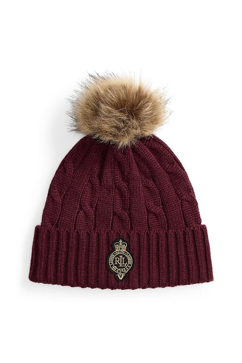 Lauren Ralph Lauren czapka z dodatkiem wełny kolor bordowy 454P04455