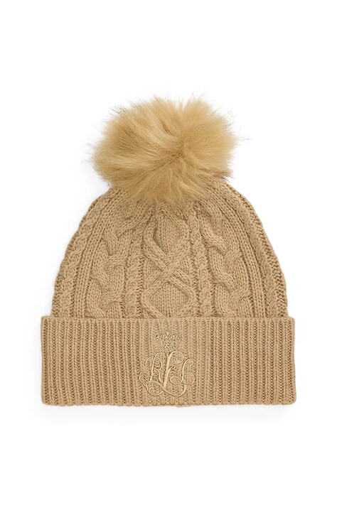 Lauren Ralph Lauren czapka z dodatkiem wełny kolor beżowy 454P04466
