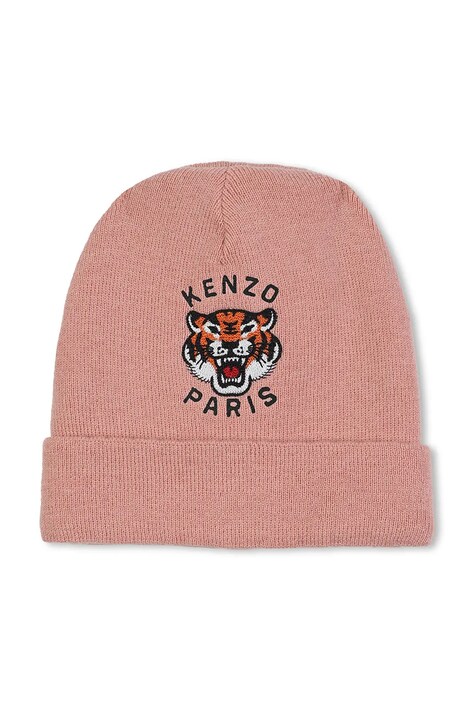 Kenzo Kids czapka z domieszką kaszmiru dziecięca kolor różowy K61216