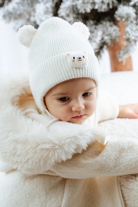 Дитяча шапка з домішкою вовни Jamiks POCO колір бежевий JZI009