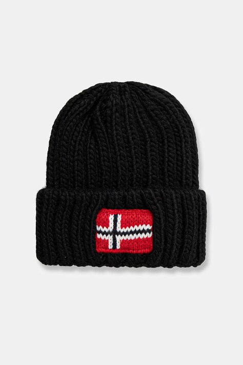 Napapijri czapka z domieszką wełny dziecięca SEMIURY 6 kolor czarny z grubej dzianiny NP0A4GMH0411