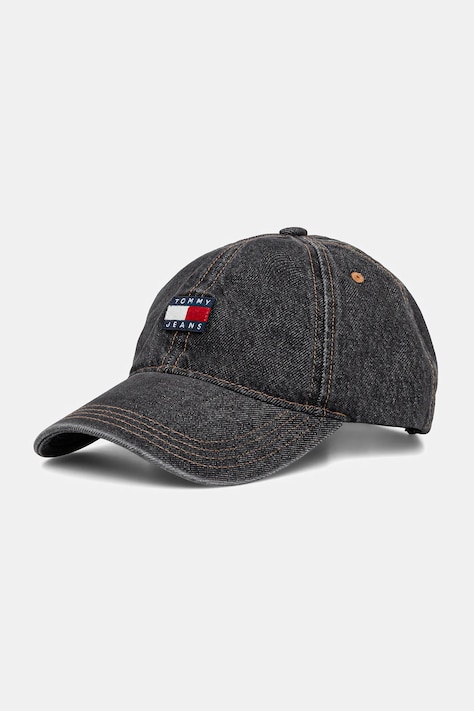 Džínová baseballová čepice Tommy Jeans černá barva, AM0AM13567