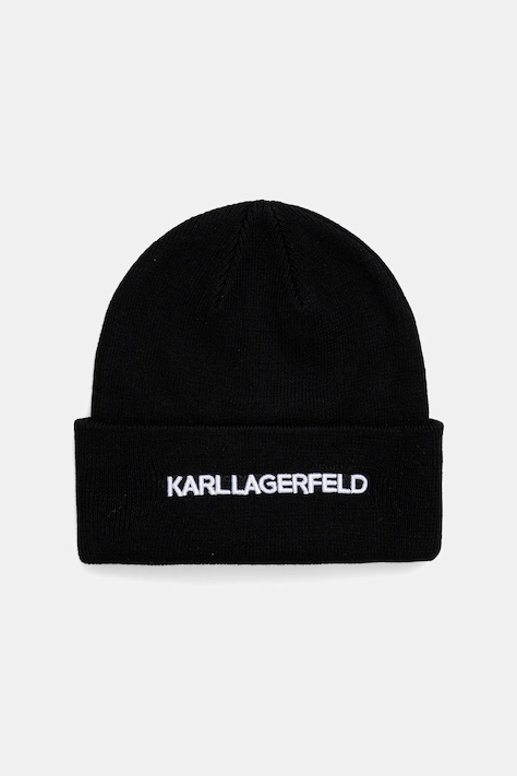 Čiapka s prímesou vlny Karl Lagerfeld K/ESSENTIAL čierna farba, z hrubej pleteniny, A3M33159
