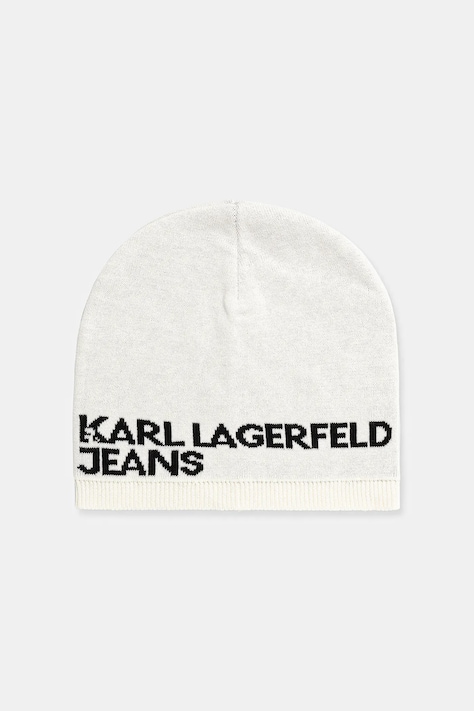 Хлопковая шапка Karl Lagerfeld Jeans цвет бежевый из тонкого трикотажа хлопковое A3M33113