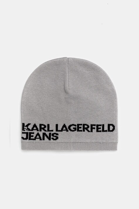 Bavlnená čiapka Karl Lagerfeld Jeans šedá farba, z tenkej pleteniny, bavlnené, A3M33113