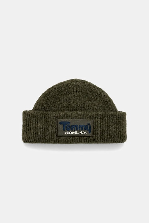 Čiapka s prímesou vlny Tommy Jeans zelená farba, AM0AM13675