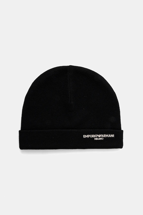 Vlněná čepice Emporio Armani černá barva, EM002715 AF18241