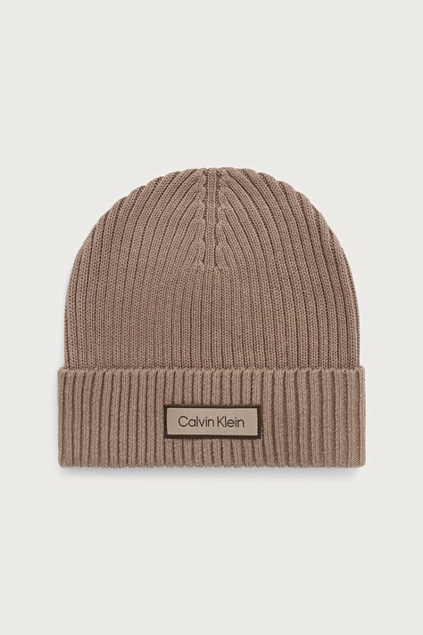 Calvin Klein czapka męska bawełniana beżowa LV04D8053G