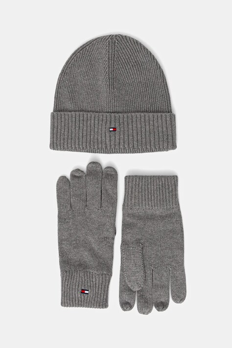 Tommy Hilfiger czapka i rękawiczki z domieszką kaszmiru 2-pack kolor szary AM0AM13806
