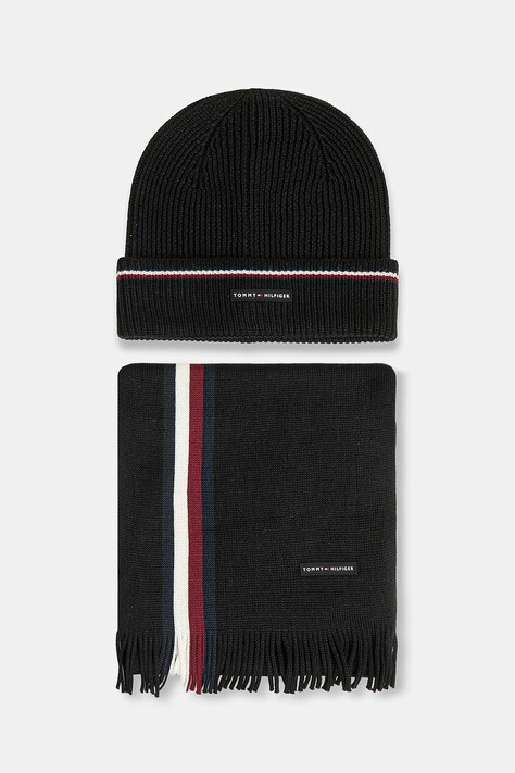 Tommy Hilfiger czapka i szalik z dodatkiem wełny kolor czarny AM0AM13809
