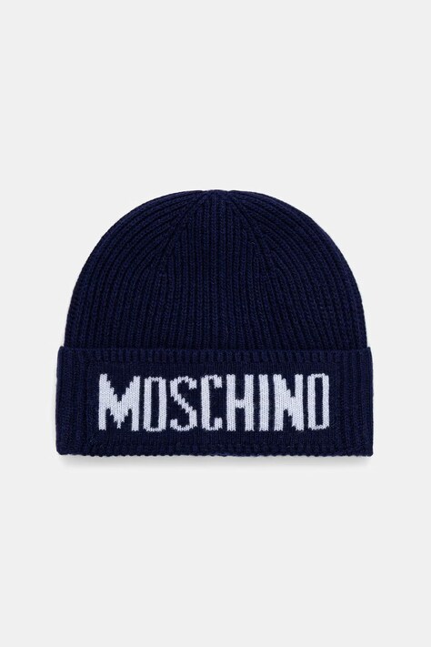 Moschino czapka męska z dodatkiem wełny granatowa M5875 60808