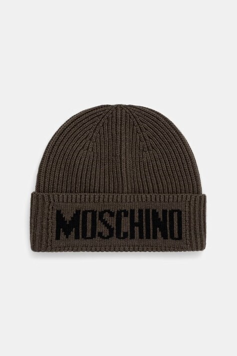 Moschino czapka męska z dodatkiem wełny zielona M5875 60808