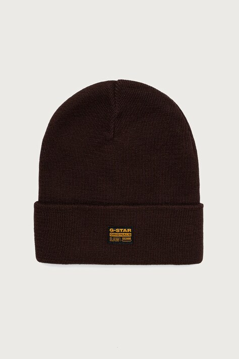 G-Star Czapka beanie męska z bawełną Effo brązowa D16624-E149