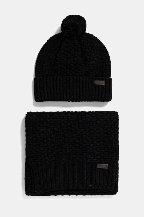 Barbour pălărie si eșarfă culoarea negru, MGS0097