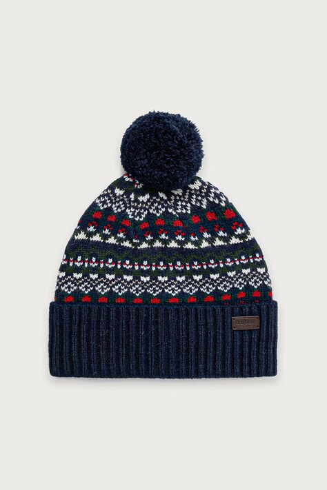 Barbour Czapka z pomponem męska z dodatkiem wełny granatowa MHA0907