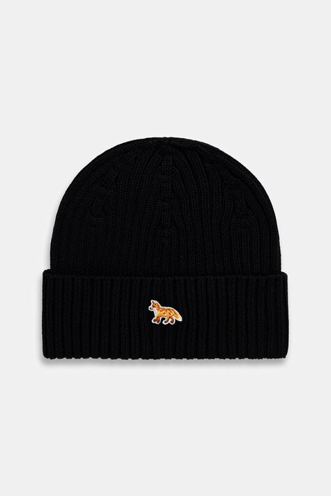 Maison Kitsuné cotton beanie Baby Fox Beanie black color PW06103KT1140