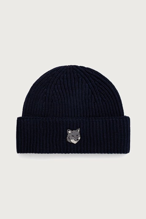 Maison Kitsuné Fox Head Large Beanie czapka beanie wełniana męska granatowa PM06112KT1022