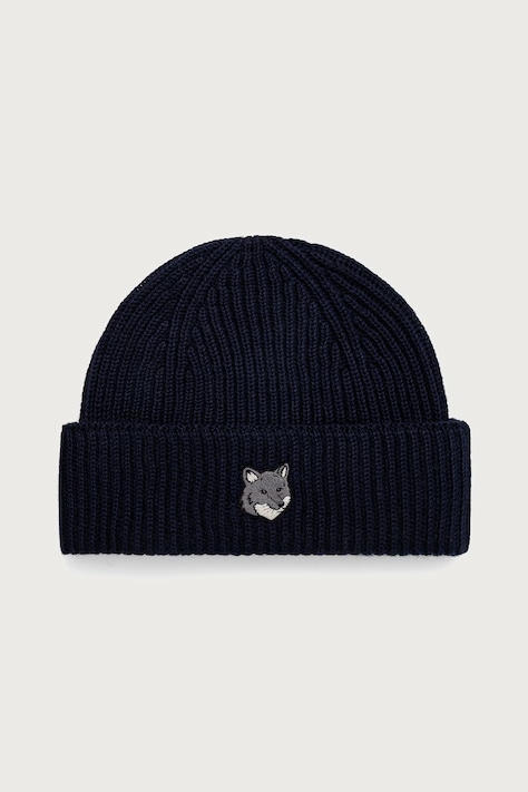 Maison Kitsuné Fox Head Large Beanie czapka beanie wełniana męska granatowa PM06112KT1022
