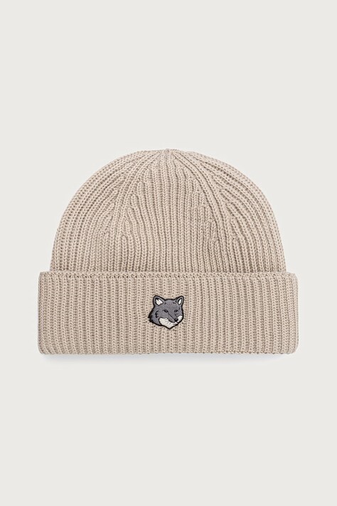 Maison Kitsuné Fox Head Large Beanie czapka beanie wełniana męska beżowa PM06112KT1022