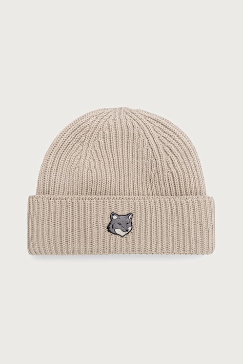 Maison Kitsuné Fox Head Large Beanie czapka beanie wełniana męska beżowa PM06112KT1022