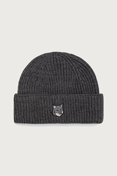 Maison Kitsuné Fox Head Large Beanie czapka beanie wełniana męska szara PM06112KT1022