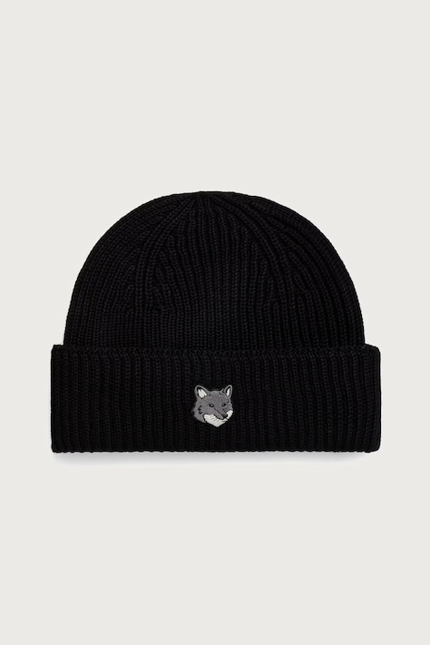 Maison Kitsuné Fox Head Large Beanie czapka beanie wełniana męska czarna PM06112KT1022
